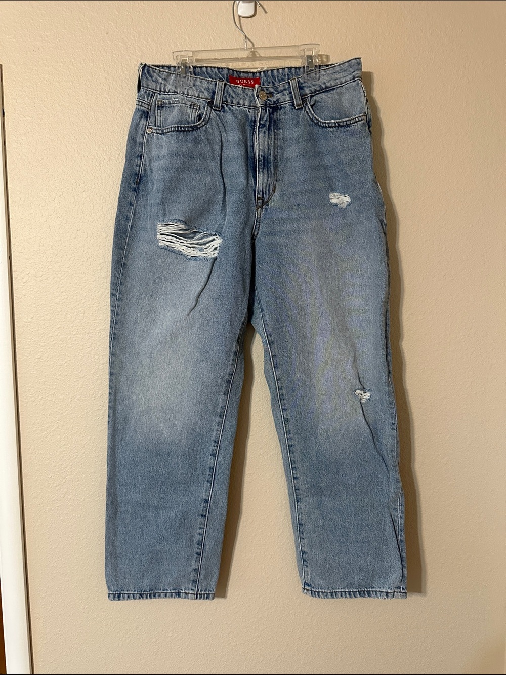 Guess Women’s Straight Light Blue Distressed Jeans - Classic Relaxed Fit